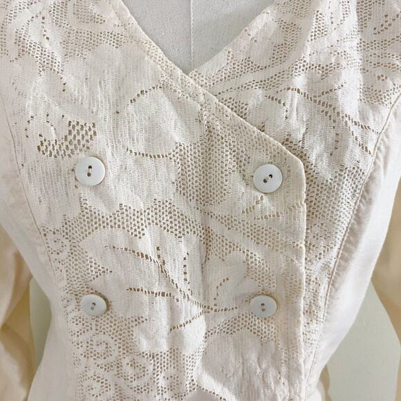 Vintage 90s Cream Lace Long Sleeve Double Breasted Top Ruffle Shoulder Sz Small - Picture 3 of 9